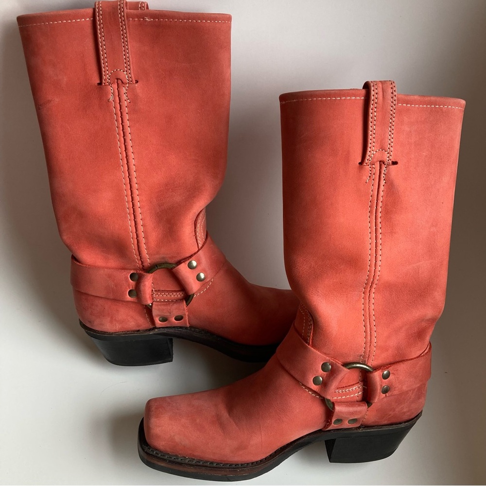 Frye Rare Coral Harness Pull On Leather Mid Calf Square Toe Boots, Sz 6